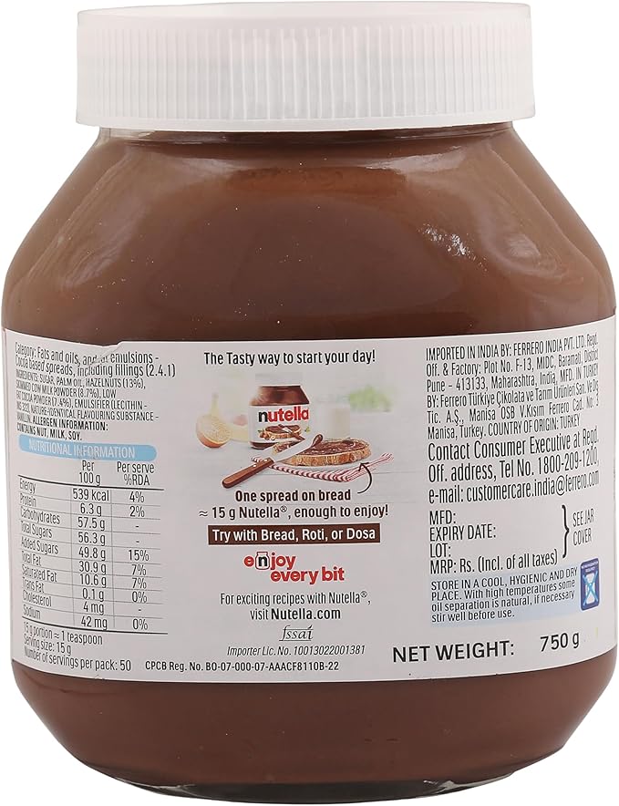 Nutella Hazelnut Chocolate Spread nutrition facts