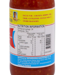 Sauce bottle label with nutrition information on a white background