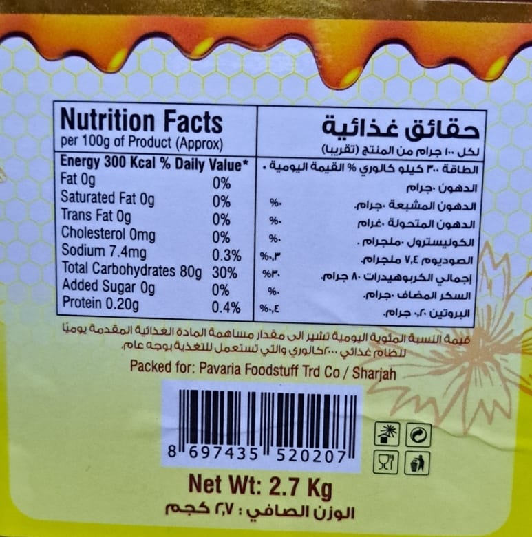 Golden Beard Natural Honey Nutrition facts