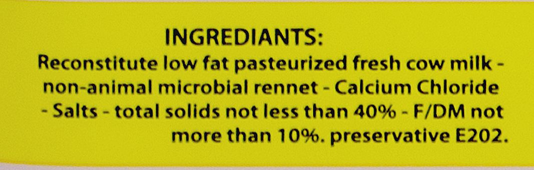 Chtoora Halloumi Cheese Low Fat ingredients