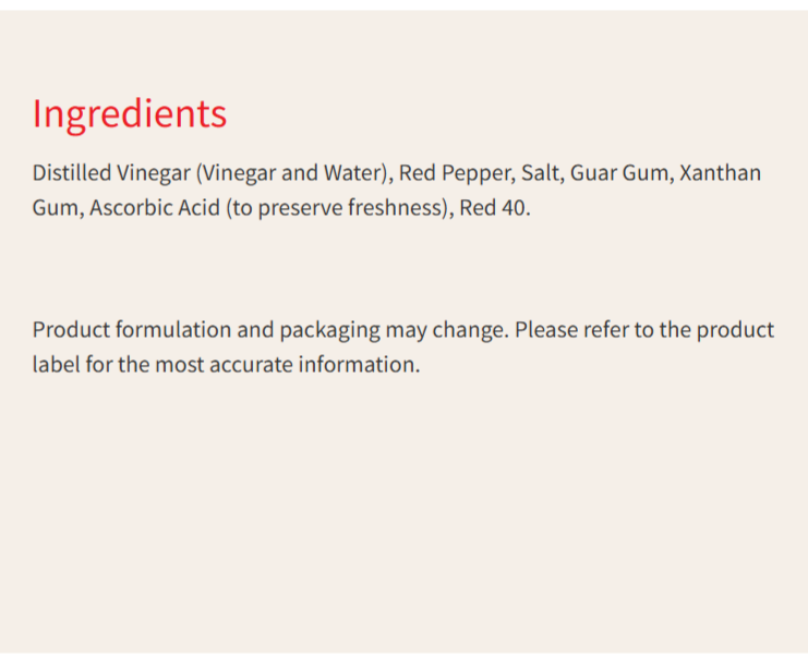 Trappey's Bull Louisiana Hot Sauce ingredients