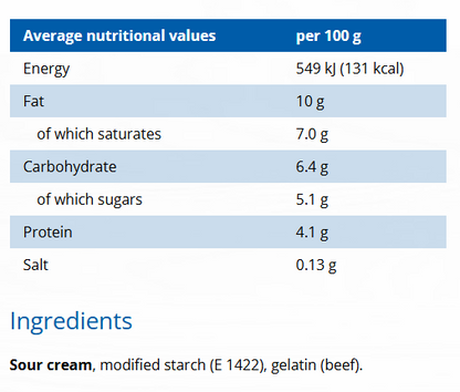 Frischli Sour Cream 10% 1L nutritional values